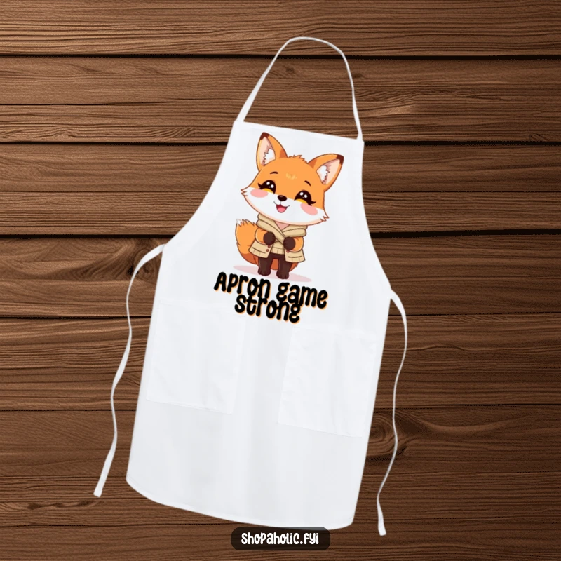Funny Fox Apron: Charming fashion fox with a delighted expression, perfectly attired, for a stylish kitchen.