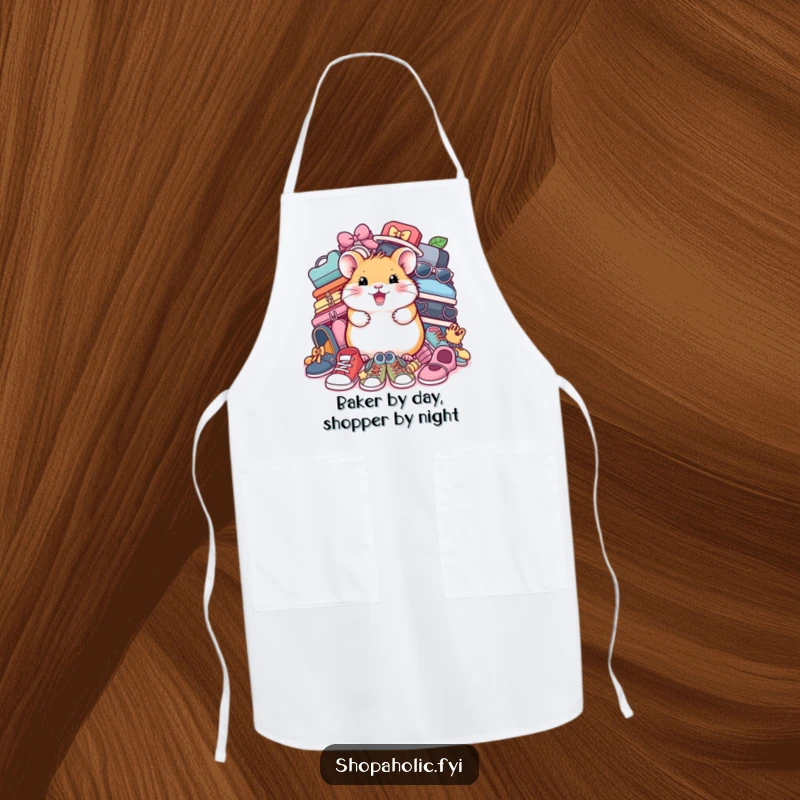 Funny Hamster Shoe Apron: A happy hamster surrounded by footwear, ready for stylish kitchen adventures. Functional and amusing.