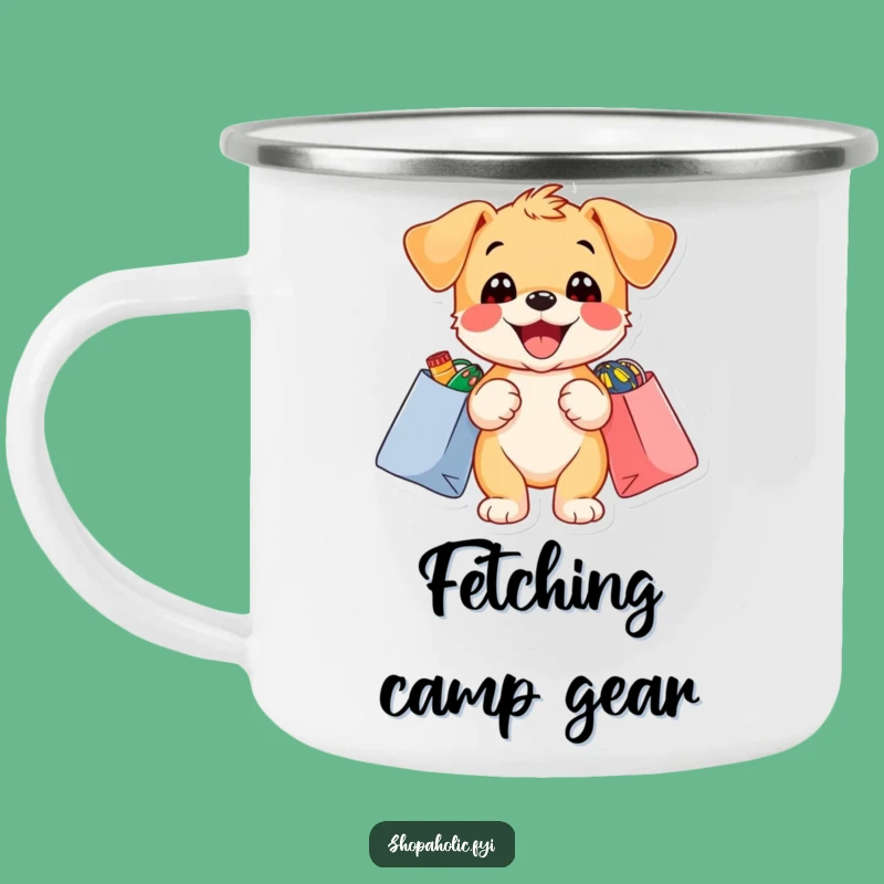 Funny Puppy Shopping Camping Mug: Durable and Fun, Delighted Dog Outdoors