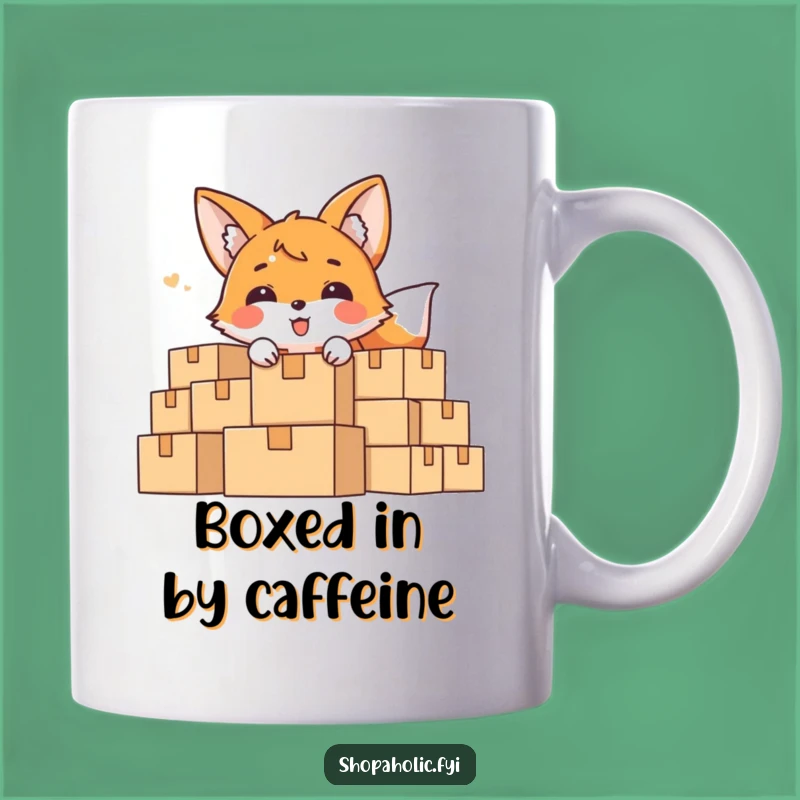 Funny Fox Hider Mug: Delighted Character Behind Boxes, Perfect Gift