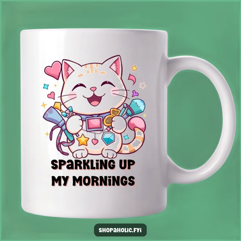 Funny Cat Accessories Mug: Cheerful Kitty Sparkle, Perfect Gift for Glam Lovers