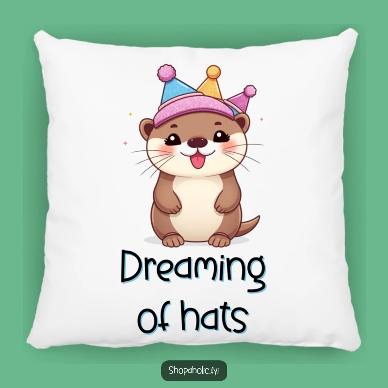 Funny Otter Hat Lover Pillow: Bubbly Otter's Glittery Headwear Comfort, Cozy Gift