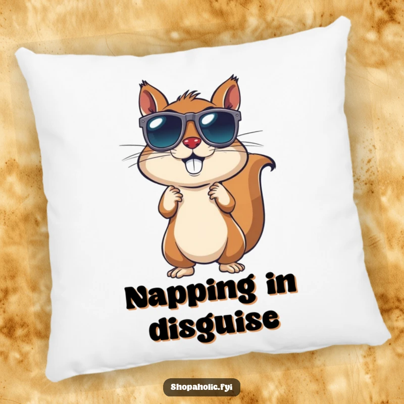 Funny Squirrel Sunglasses Pillow: An energetic squirrel trying on sunglasses, adding comfort and cool to any nook. Soft and stylish.