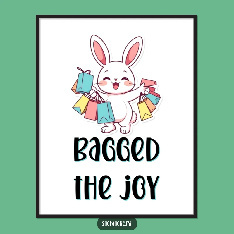 Funny Bunny Shopper Digital Print: Cheerful Art for Walls, Perfect Decor Gift