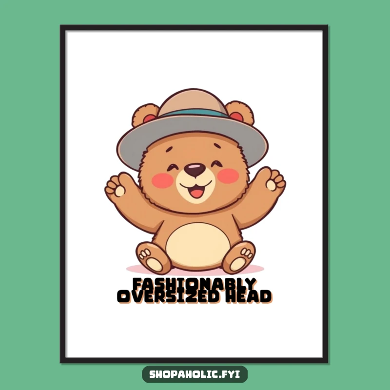 Funny Bear Big Hat Digital Art: Instant Whimsical Gift!