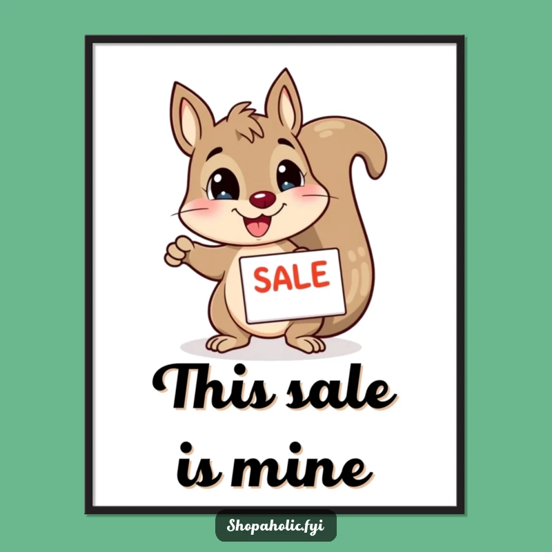 Funny Squirrel Digital Art: Enthusiastic Sale Pointer for Instant Decor