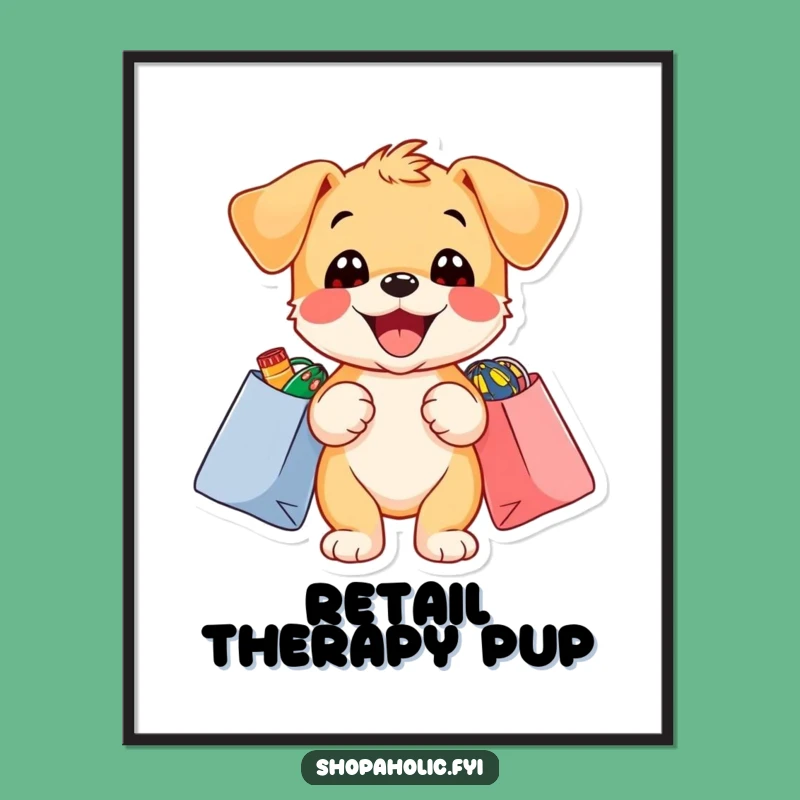 Funny Puppy Shopping Digital Art Print: Instant Download, Delighted Dog Decor