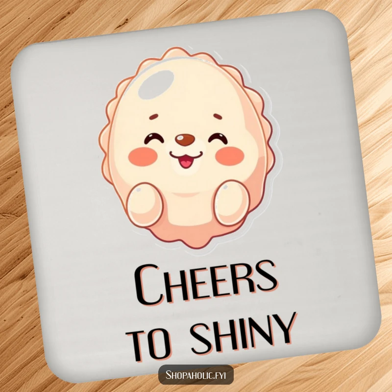 Funny seal coaster, winking and smiling while presenting a shiny purchase, protecting surfaces with humor, a smug gift.