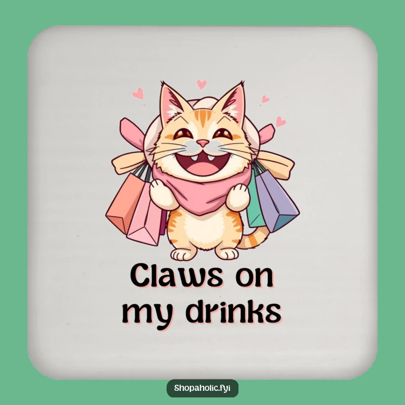Funny Cat Shopping Coaster Set: Protect Surfaces With Overloaded Feline, Craft Decor