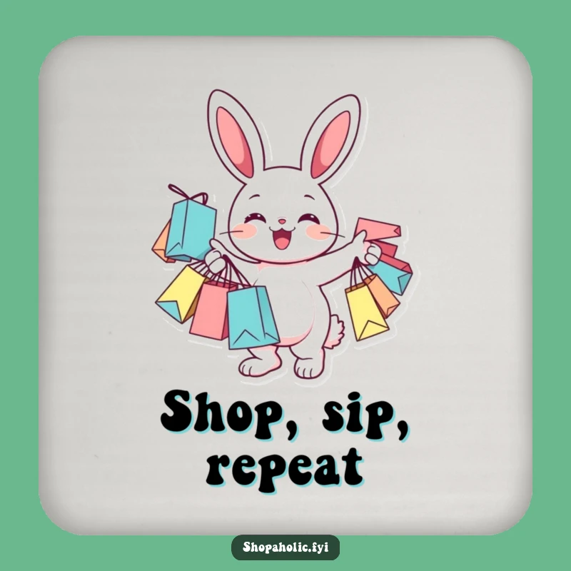 Funny Bunny Shopper Coasters: Cheerful Drink Protection, Perfect Table Gift