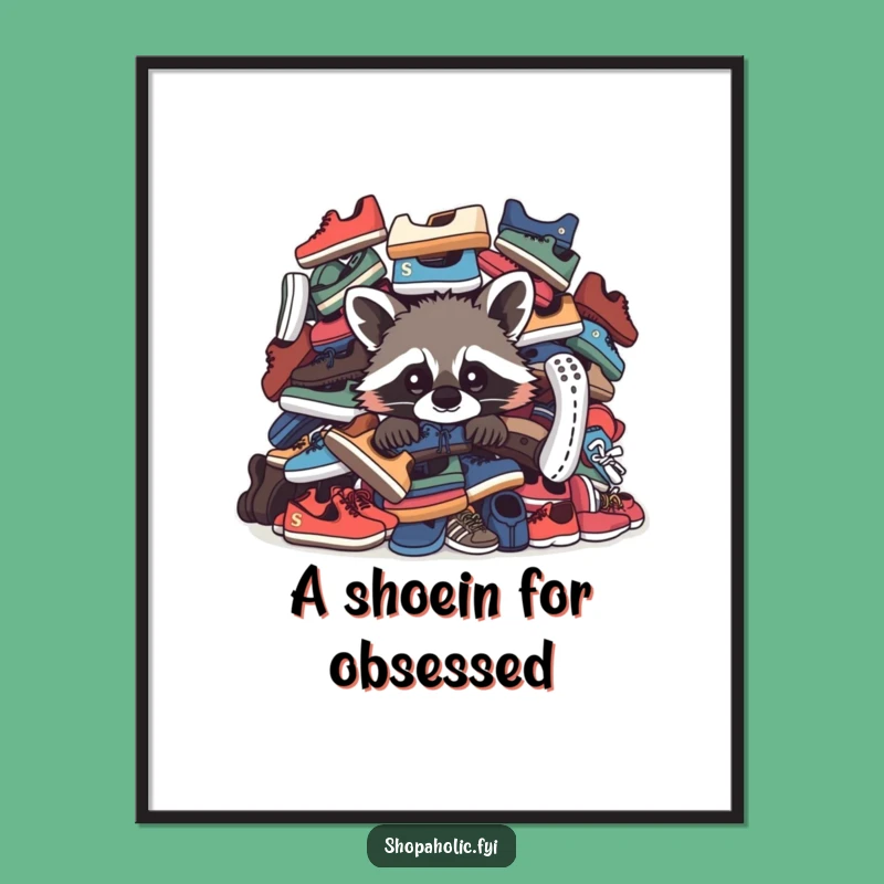 Funny Raccoon Shoe Art Poster: Hilarious Wall Decor for Sneakerheads and Raccoon Fans