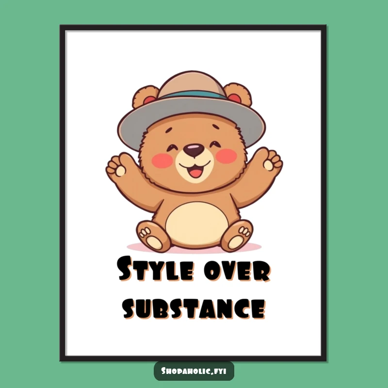 Funny Bear Big Hat Poster: Whimsical Wall Art Gift!