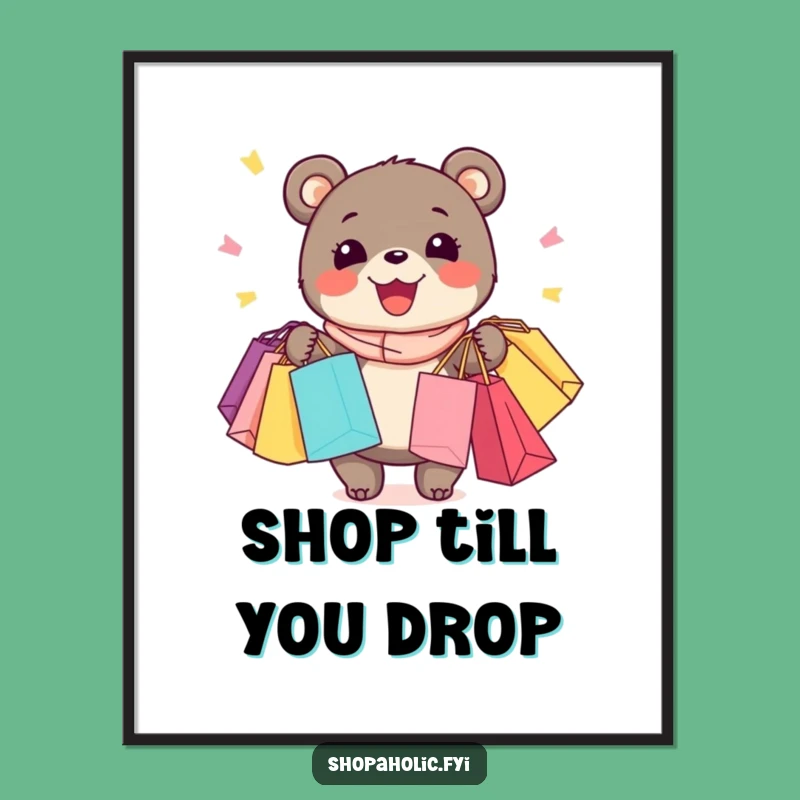 Funny Bear Shopping Poster: Joyful Bear Wall Art, Perfect Funny Gift
