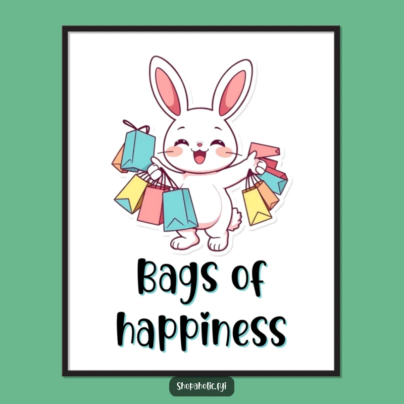 Funny Bunny Shopper Poster: Cheerful Art of Character with Bags, Gift