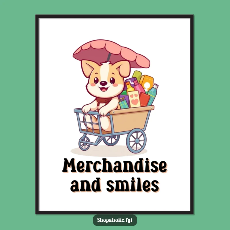 Funny Dog Poster: Whimsical Shopping Art for a Cheerful Space