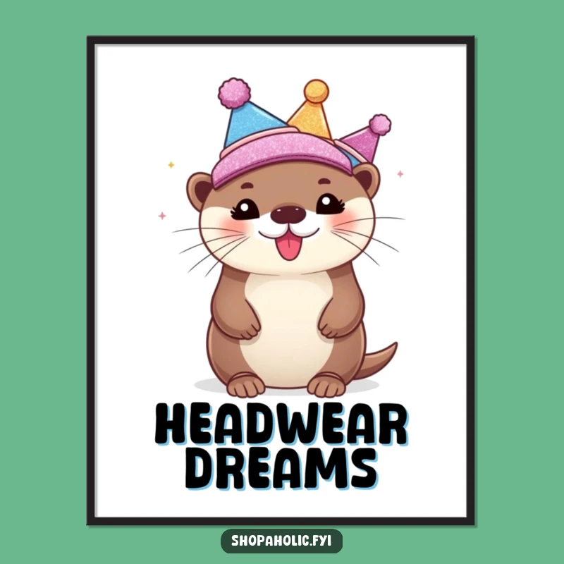 Funny Otter Hat Gala Poster: Bubbly Otter's Glittery Headwear Celebration, Art Gift