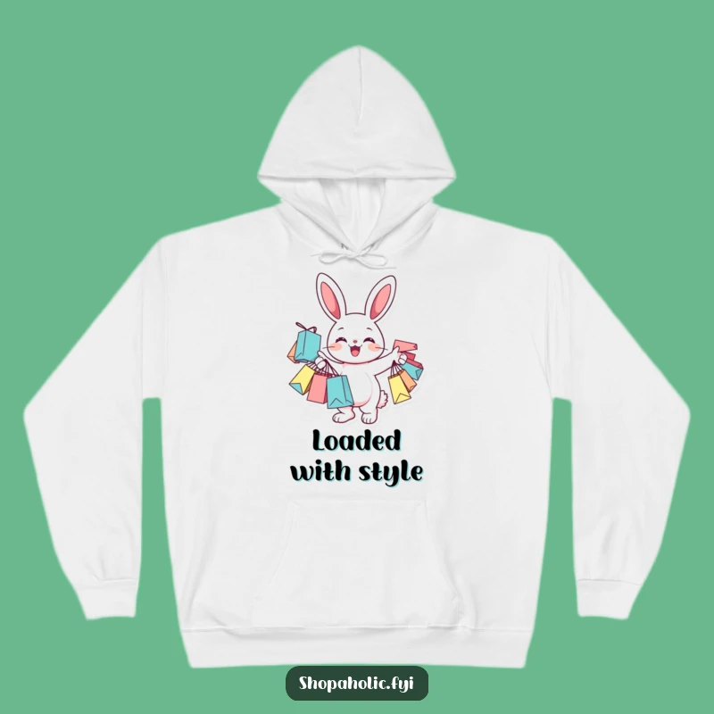 Funny Bunny Shopper Hoodie: Cheerful Character Cozy Wear, Perfect Warm Gift