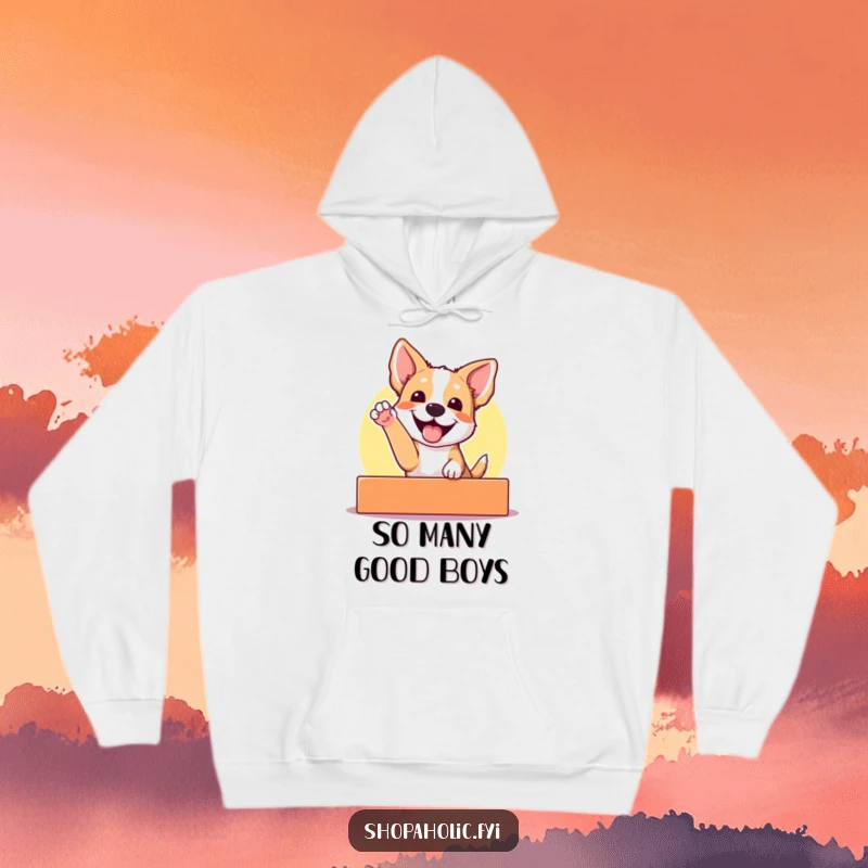 Funny hoodie depicting an excited dog gleefully reaching for a colorful display, perfect for dog lovers who cherish moments of pure joy.