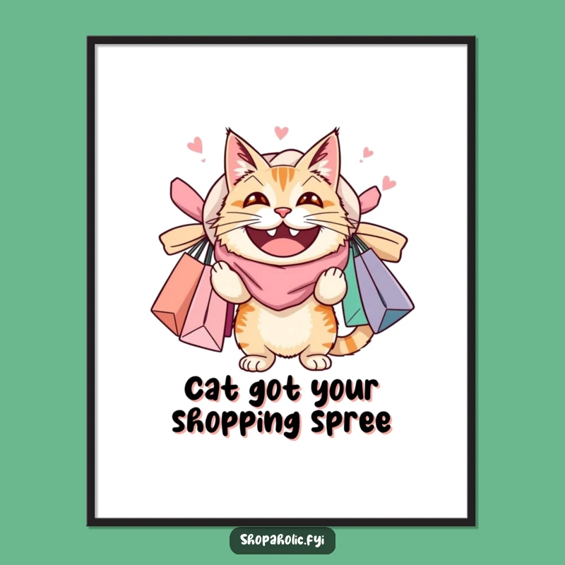 Free Printable Wall Art: Cat with a Haul, Funny Feline Decor, DIY Downloadable