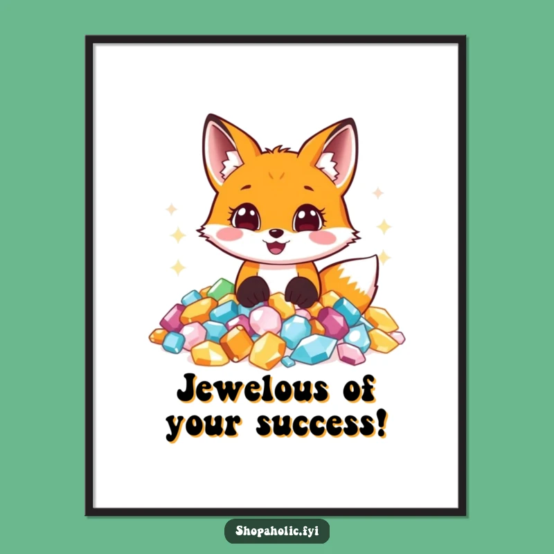 Free Printable Wall Art: Happy Fox Jewel Wonder, Funny Downloadable Art Gift