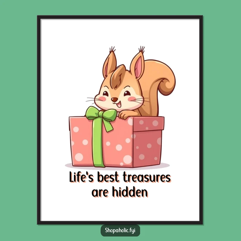 Free Printable Wall Art: Squirrel Anticipates Gift, Whimsical Downloadable Decor