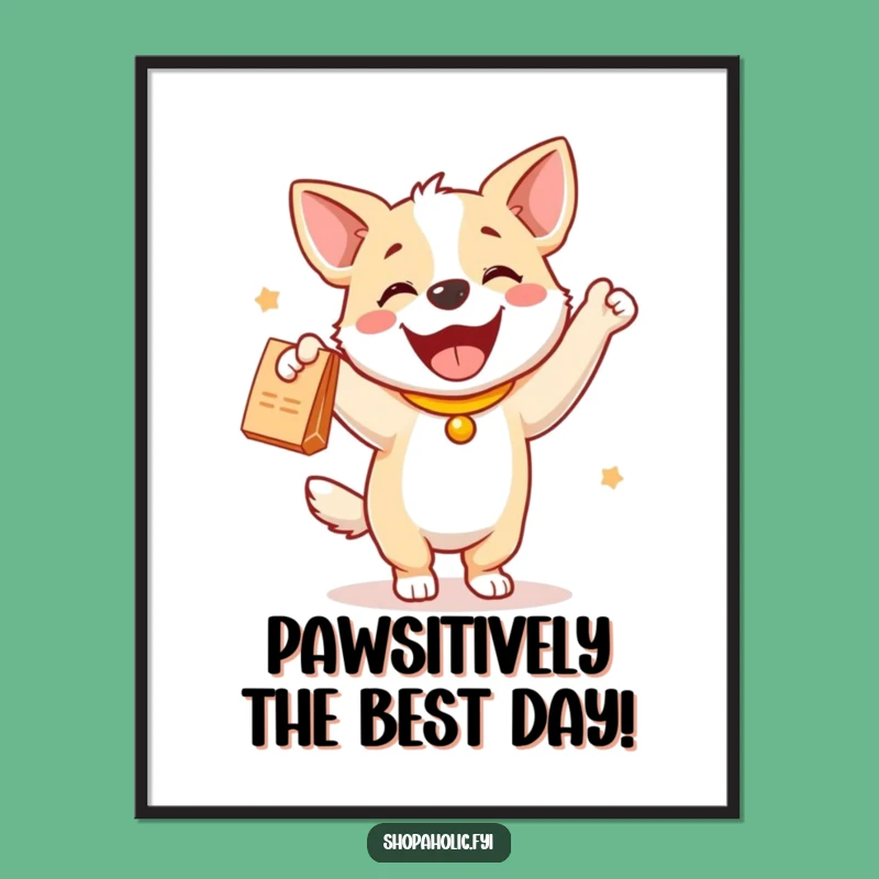 Funny Free Printable Wall Art: Dog's Shopping Spree Celebration, Downloadable Decor