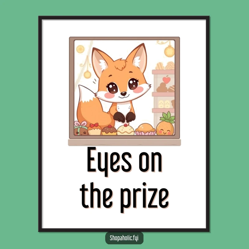 Funny Free Printable Wall Art: Fox Gazing at Goodies, Quirky Downloadable Decor