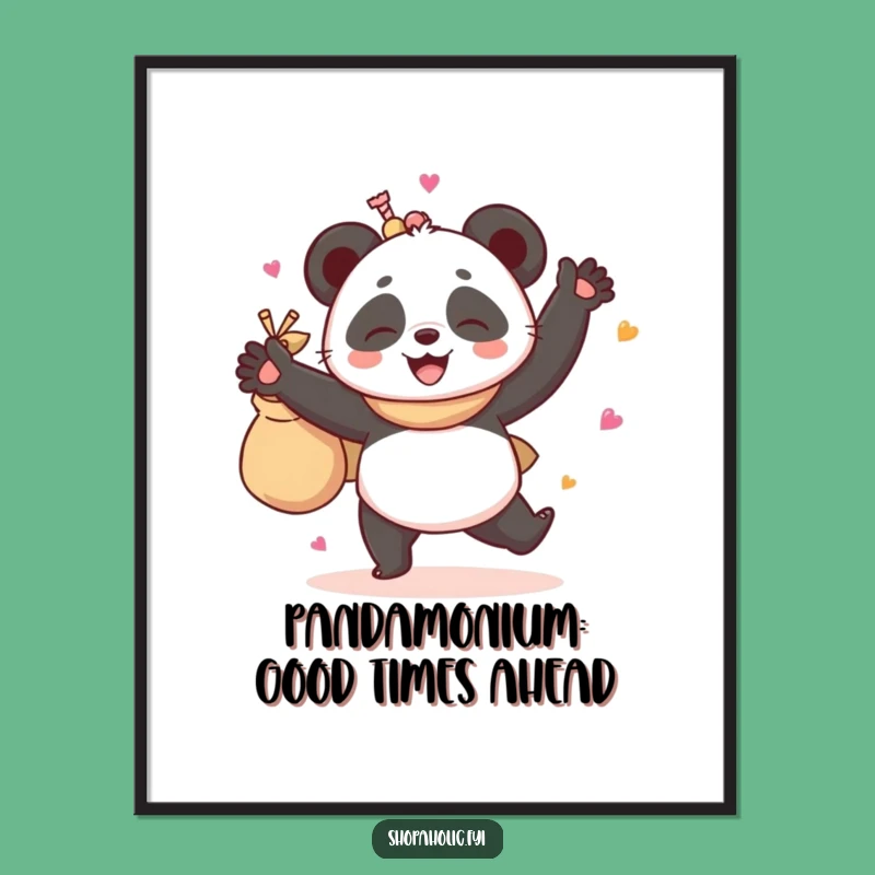 Funny Free Printable Wall Art: Giggling Panda Dancing with Goodies Decor