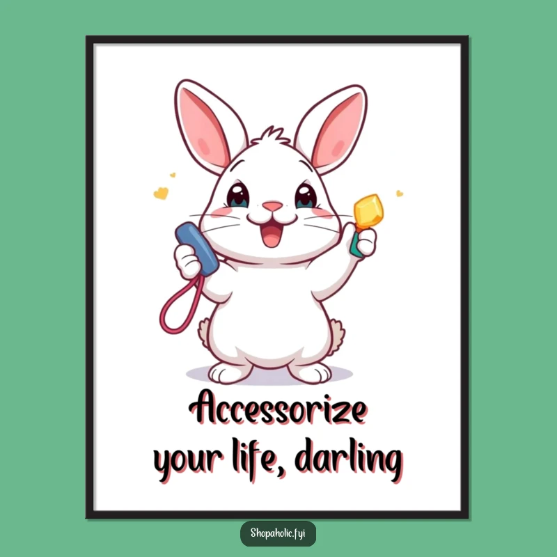 Funny Free Printable Wall Art: Rabbit with New Accessory, Quirky Downloadable Home Decor