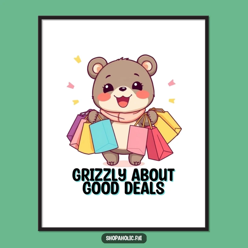 Free Printable Wall Art: Joyful Bear Shopping Spree, Whimsical Downloadable Decor