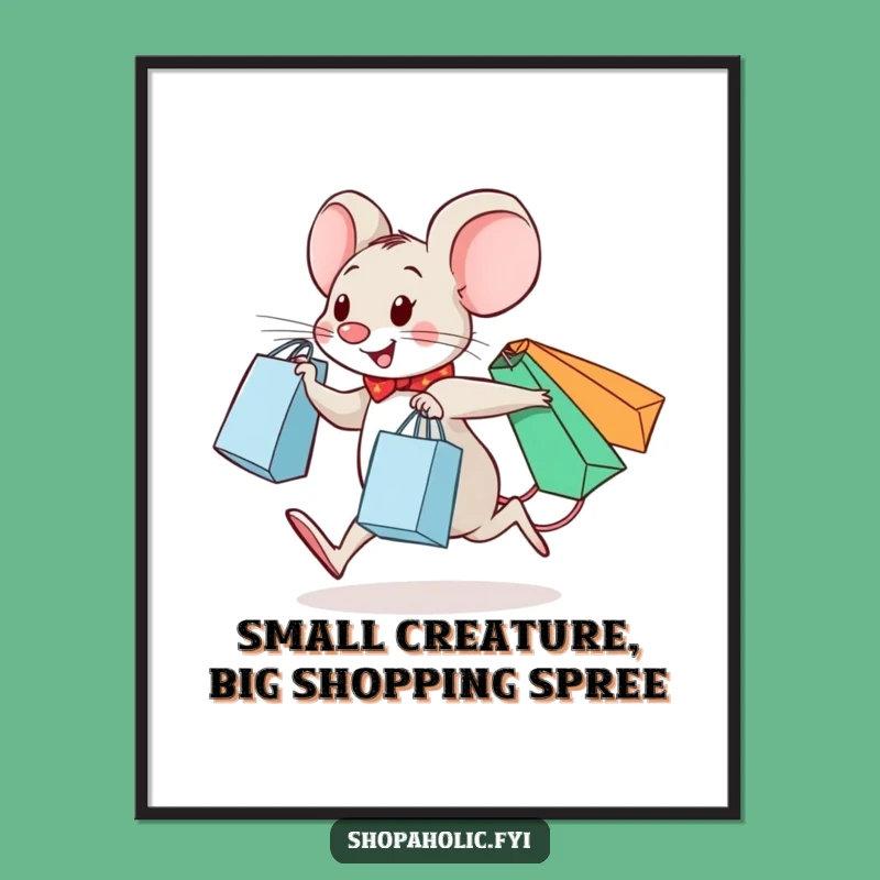Funny Free Printable Wall Art: Cheerful Mouse Shopper - Downloadable Decor