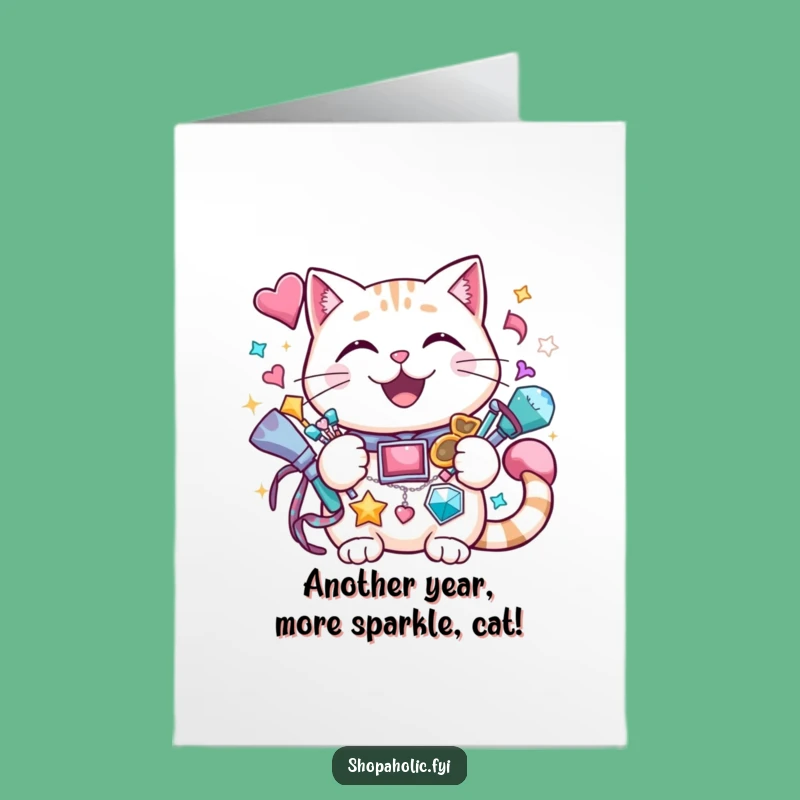 Free Printable Birthday Card: Cat Sparkle Accessories Funny Downloadable Gift