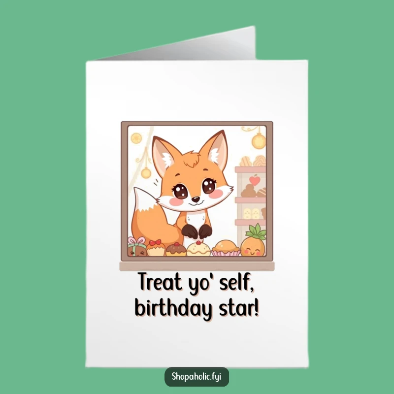 Free Printable Bday Card: Fox Eyes on Goodies, Funny Downloadable Gift for Treat Lovers
