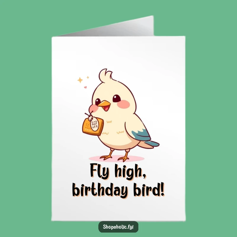 Free Printable Birthday Card: Bird Pointing at Offer - Downloadable Funny Gift
