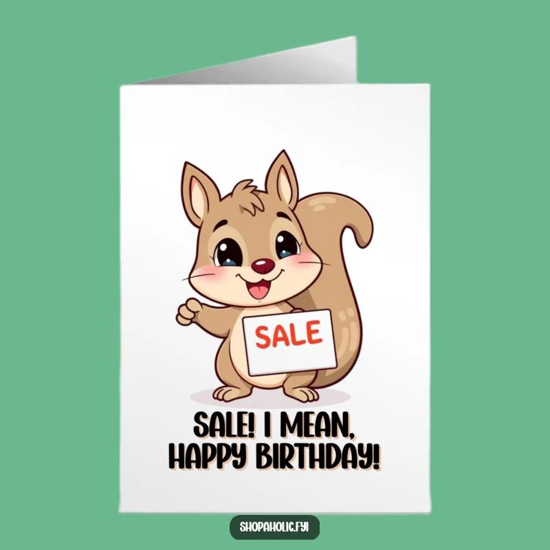 Free Printable Birthday Card: Funny Squirrel Loves Sales, Download Easily!
