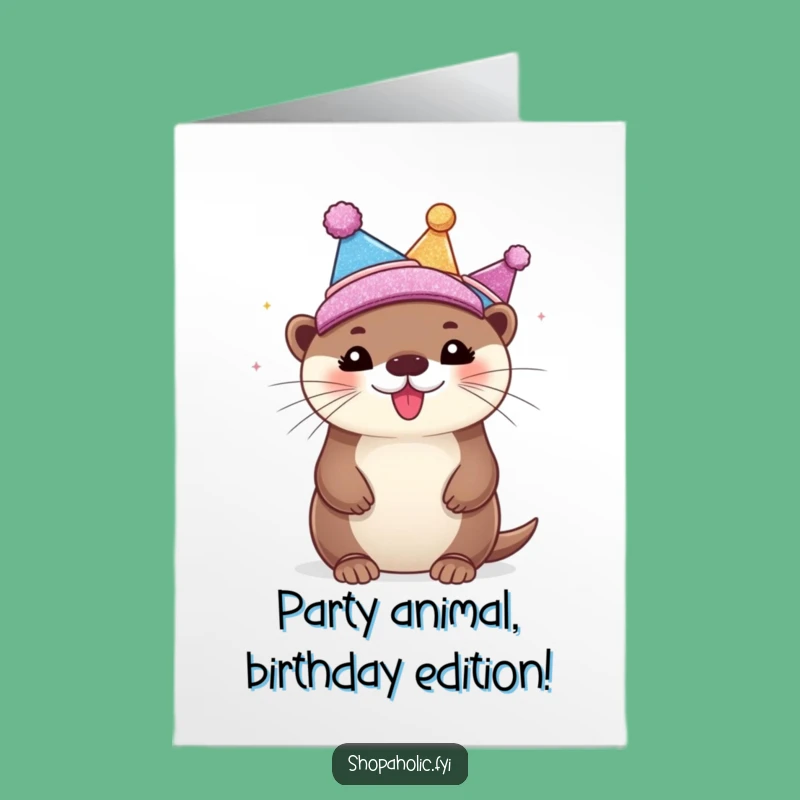 Free Printable Birthday Card: Giggling Otter with Glittery Hats - Hilarious Downloadable Gift