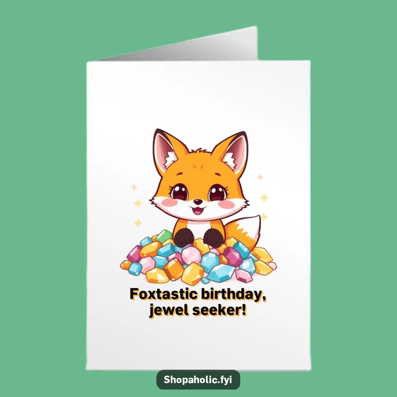 Free Printable Birthday Card: Happy Fox Jewel Wonder, Funny Downloadable Gift