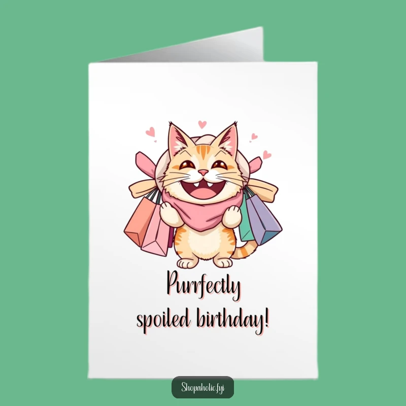 Free Printable Birthday Card: Shopaholic Cat, Funny Birthday Gift for Shoppers