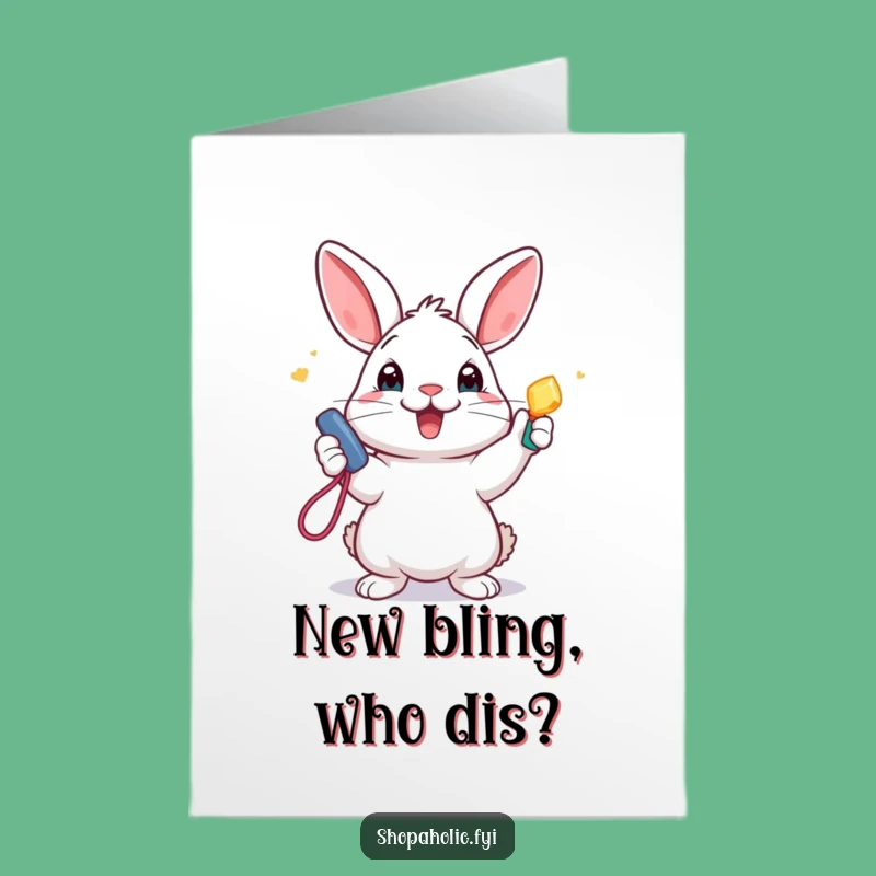 Free Printable Birthday Card: Funny Rabbit with New Accessory, Downloadable Surprise Gift