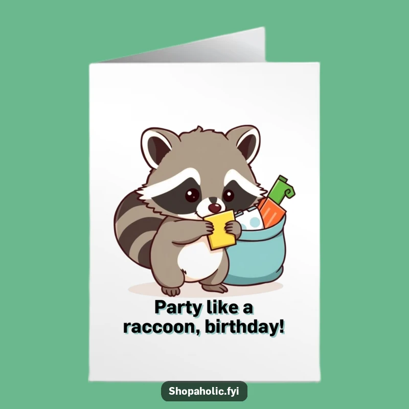 Free Printable Birthday Card: Sneaky Raccoon's Stash, Funny Downloadable Gift