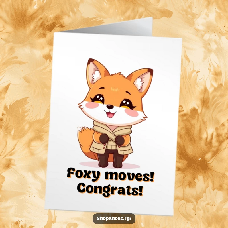 Funny Free Printable Congrats Card: Charming fox looking delighted, showcasing a perfectly chosen, stylish outfit.
