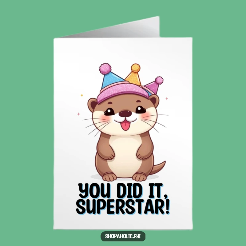 Free Printable Congrats Card: Gleeful Otter & Hats - Hilarious Downloadable for Any Win