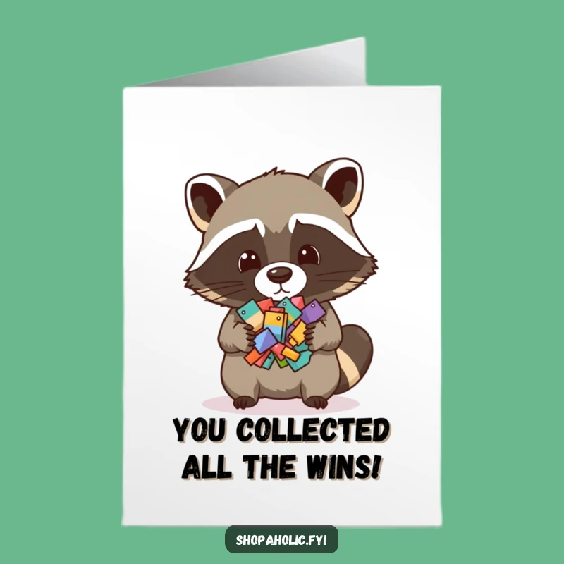 Free Printable Congrats Card: Raccoon Tiny Items Downloadable Humorous Gift