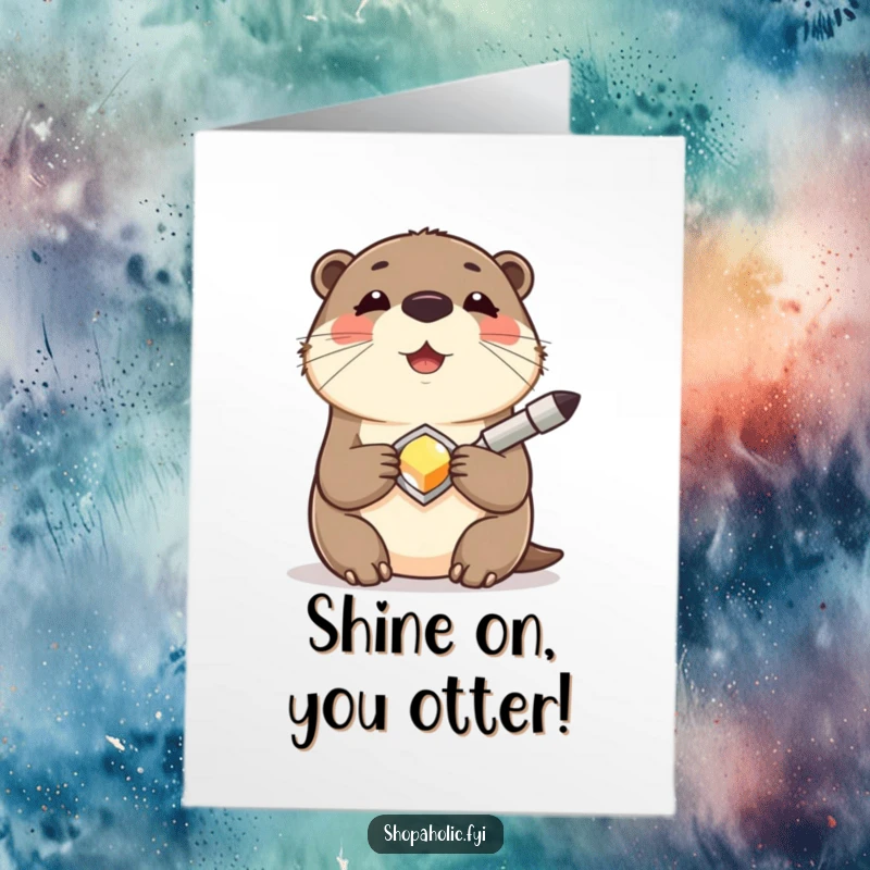 Funny Free Printable Congrats Card: A contented otter beams with a smile while holding a sparkling new accessory.