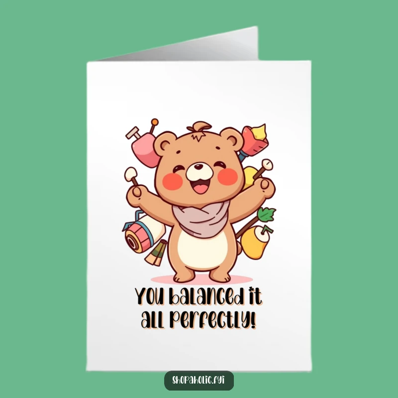 Free Printable Bear Card: Juggling Success with Grand Congratulations!