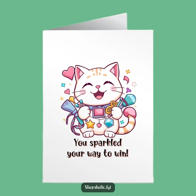 Free Printable Congrats Card: Cat Sparkle Accessories Funny Downloadable Gift