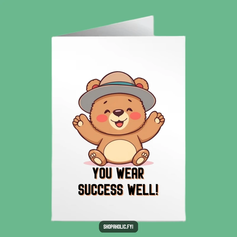 Free Printable Congrats Card: Bear Large Hat Downloadable Humorous Gift