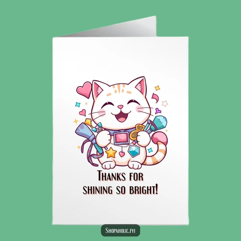 Free Printable Thank You Card: Cat Sparkle Accessories Funny Downloadable Gift