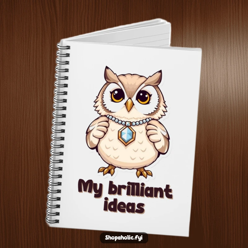 Funny Owl Jewelry Notebook: A proud owl displaying a shiny necklace, perfect for jotting down elegant ideas. Stylish and organized.