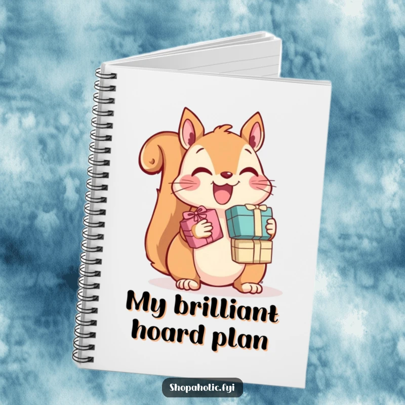 Funny Squirrel Notebook: A happy squirrel joyfully clutches multiple tiny gift boxes, perfect for jotting down ideas with a smile.